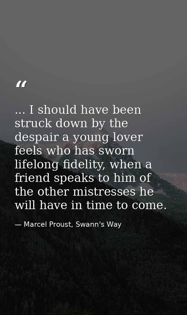 ... I should have been struck down by the despair a young lover feels who has sworn lifelong fidelity, when a friend spe — Marcel Proust, Swann's Way