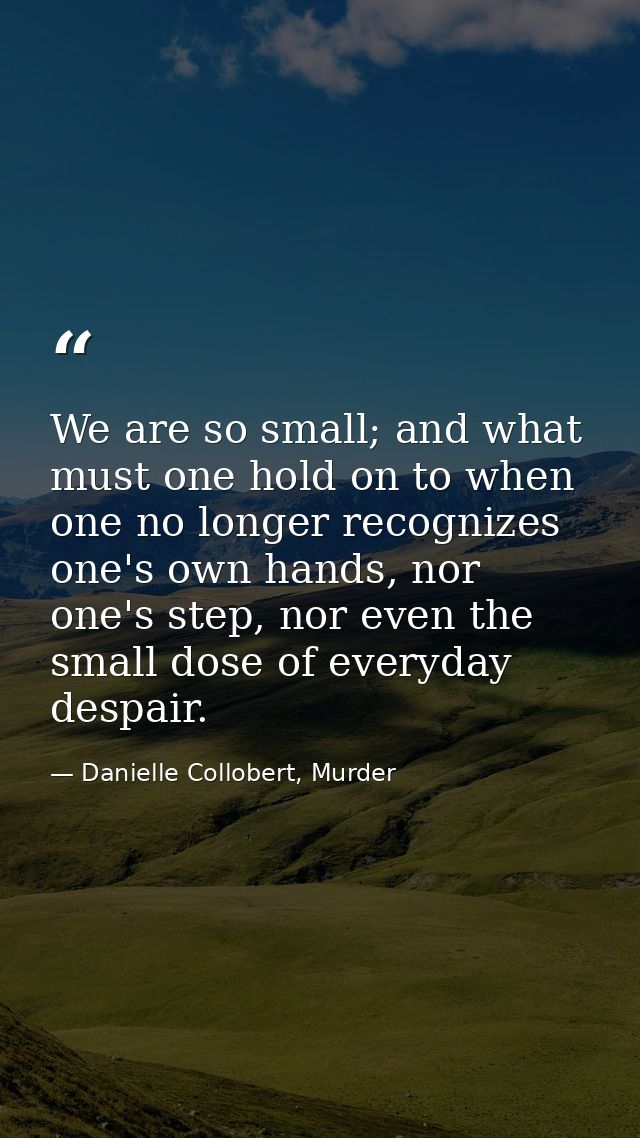 We are so small; and what must one hold on to when one no longer recognizes one's own hands, nor one's step, nor even th — Danielle Collobert, Murder