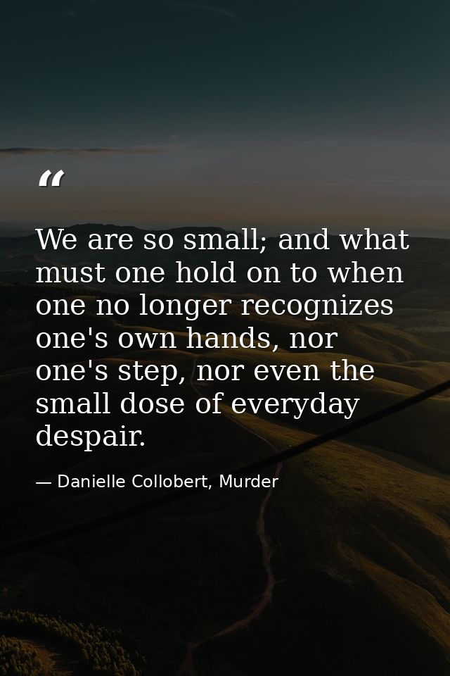 We are so small; and what must one hold on to when one no longer recognizes one's own hands, nor one's step, nor even th — Danielle Collobert, Murder