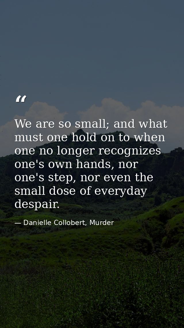 We are so small; and what must one hold on to when one no longer recognizes one's own hands, nor one's step, nor even th — Danielle Collobert, Murder