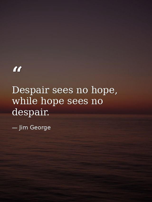 Despair sees no hope, while hope sees no despair. — Jim George