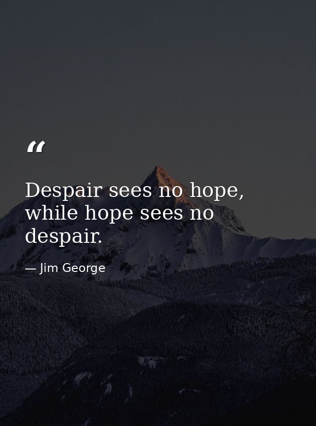 Despair sees no hope, while hope sees no despair. — Jim George
