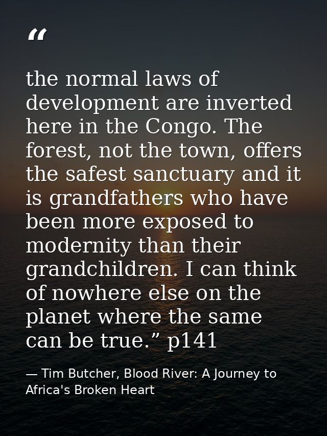 the normal laws of development are inverted here in the Congo. The forest, not the town, offers the safest sanctuary and — Tim Butcher, Blood River: A Journey to Africa's Broken Heart