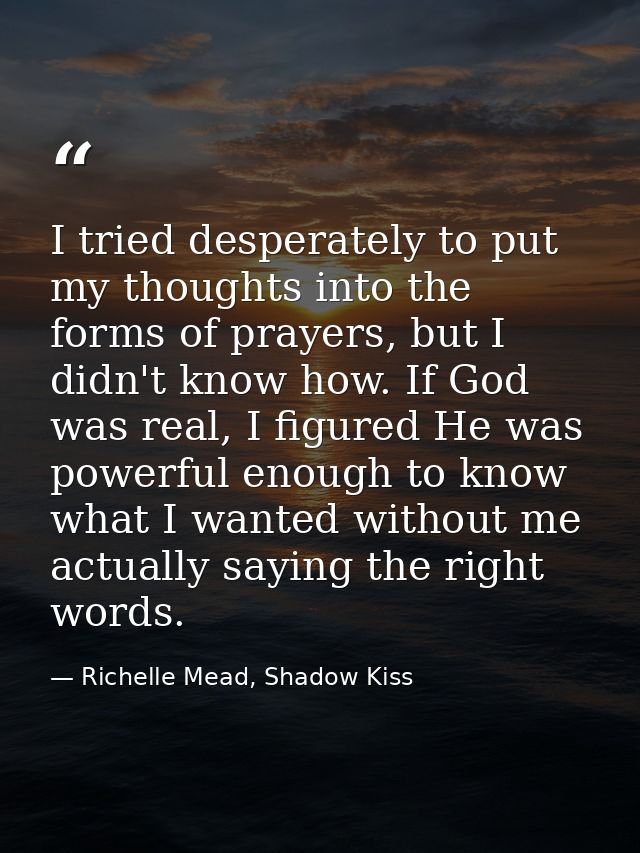 I tried desperately to put my thoughts into the forms of prayers, but I didn't know how. If God was real, I figured He w — Richelle Mead, Shadow Kiss