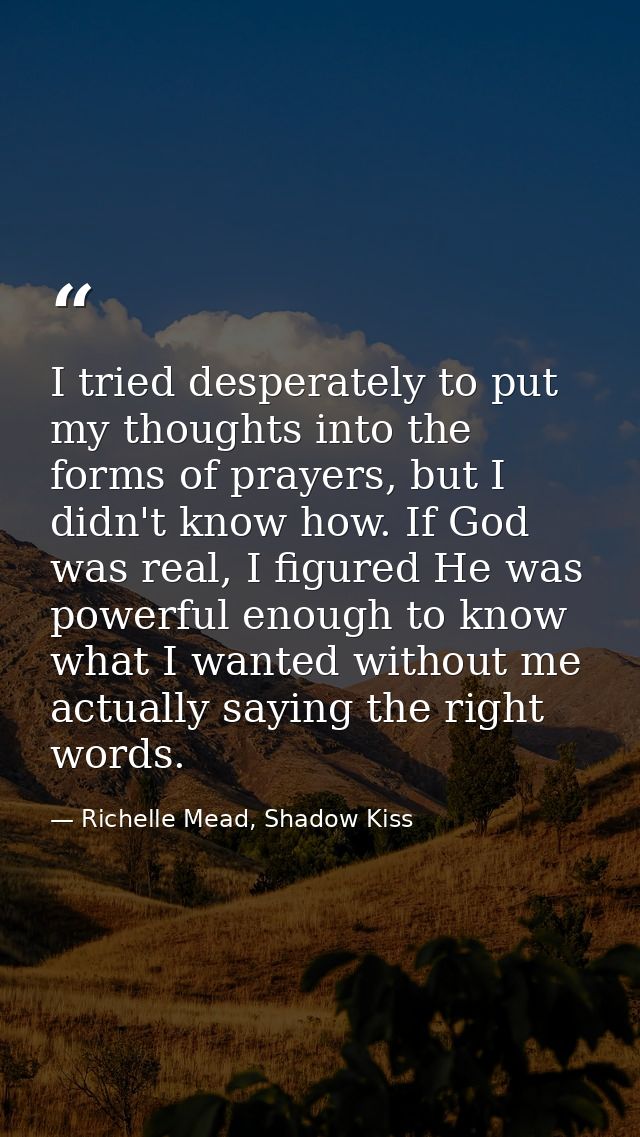 I tried desperately to put my thoughts into the forms of prayers, but I didn't know how. If God was real, I figured He w — Richelle Mead, Shadow Kiss