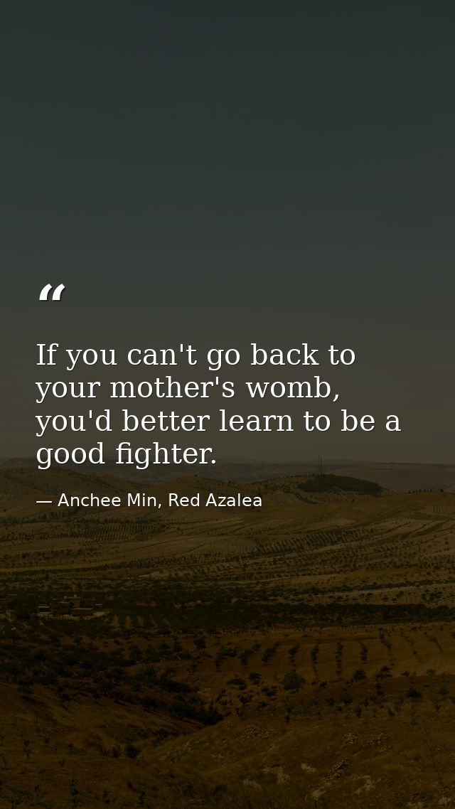 If you can't go back to your mother's womb, you'd better learn to be a good fighter. — Anchee Min, Red Azalea