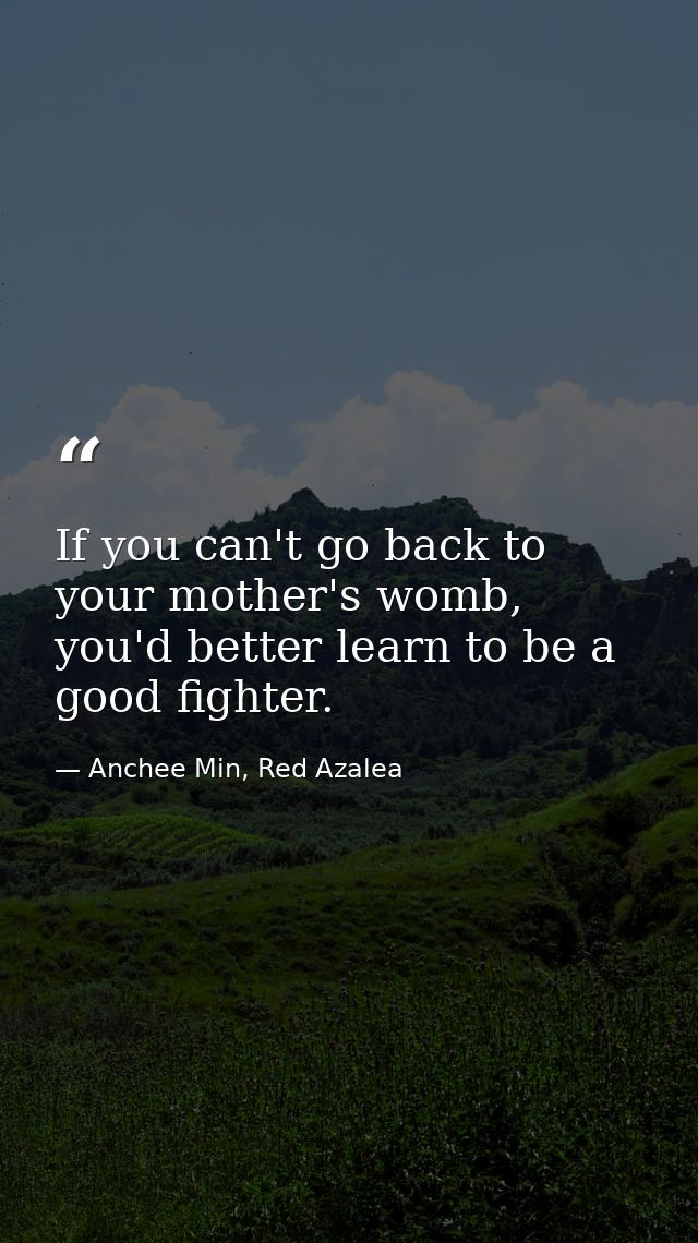 If you can't go back to your mother's womb, you'd better learn to be a good fighter. — Anchee Min, Red Azalea