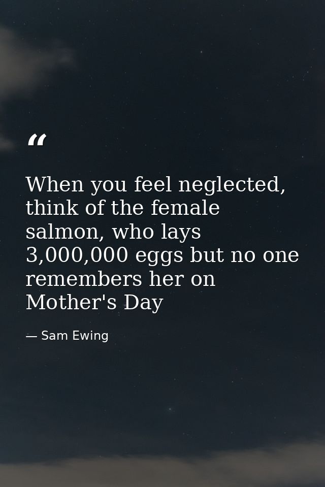 When you feel neglected, think of the female salmon, who lays 3,000,000 eggs but no one remembers her on Mother's Day — Sam Ewing