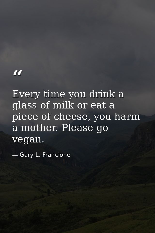 Every time you drink a glass of milk or eat a piece of cheese, you harm a mother. Please go vegan. — Gary L. Francione
