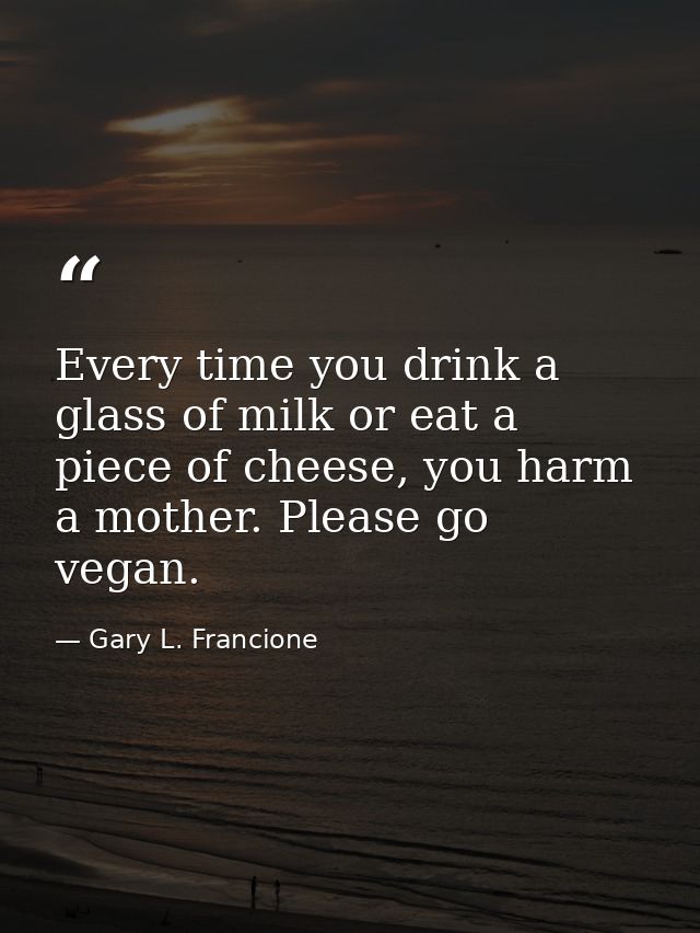 Every time you drink a glass of milk or eat a piece of cheese, you harm a mother. Please go vegan. — Gary L. Francione