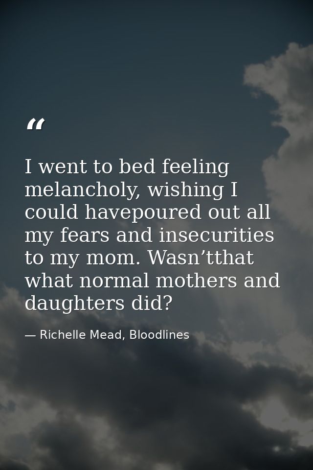 I went to bed feeling melancholy, wishing I could havepoured out all my fears and insecurities to my mom. Wasn’tthat wha — Richelle Mead, Bloodlines