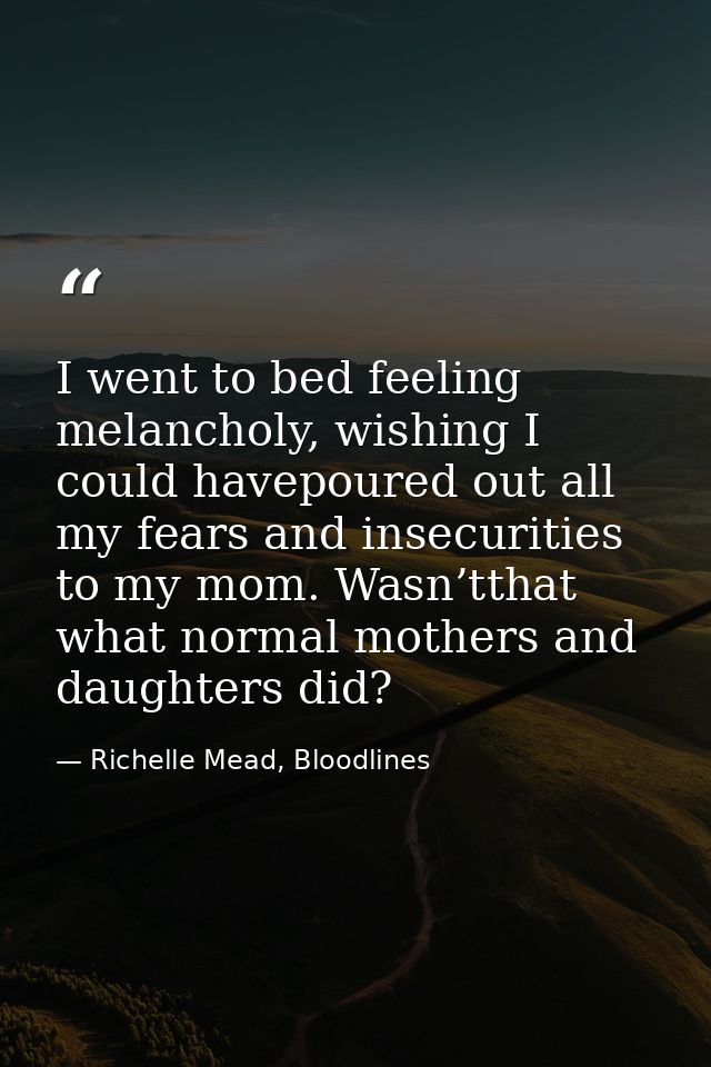I went to bed feeling melancholy, wishing I could havepoured out all my fears and insecurities to my mom. Wasn’tthat wha — Richelle Mead, Bloodlines