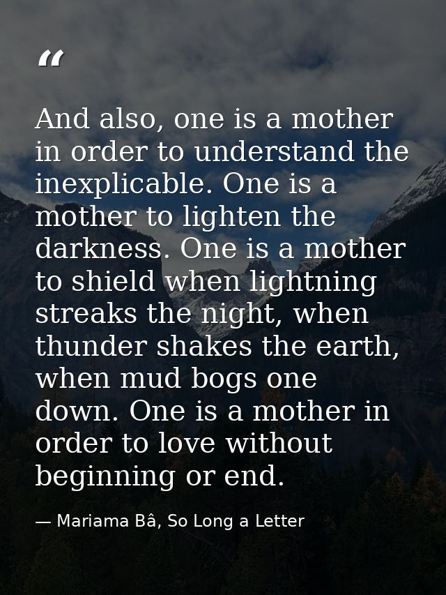 And also, one is a mother in order to understand the inexplicable. One is a mother to lighten the darkness. One is a mot — Mariama Bâ, So Long a Letter