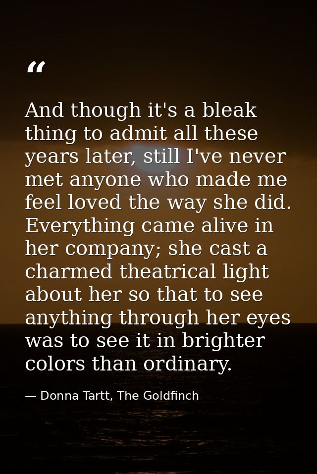 And though it's a bleak thing to admit all these years later, still I've never met anyone who made me feel loved the way — Donna Tartt, The Goldfinch