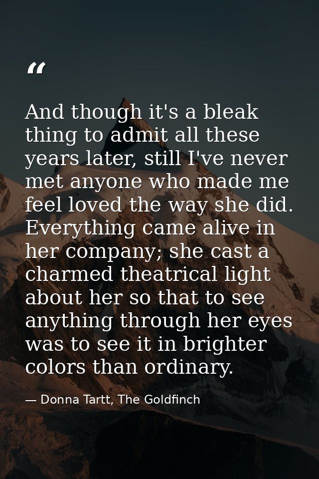 And though it's a bleak thing to admit all these years later, still I've never met anyone who made me feel loved the way — Donna Tartt, The Goldfinch