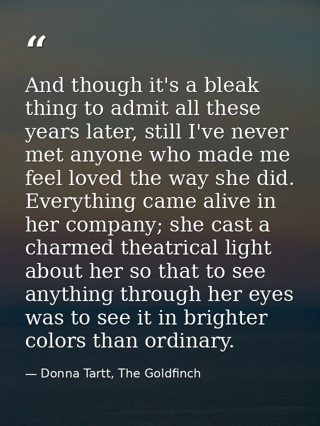 And though it's a bleak thing to admit all these years later, still I've never met anyone who made me feel loved the way — Donna Tartt, The Goldfinch