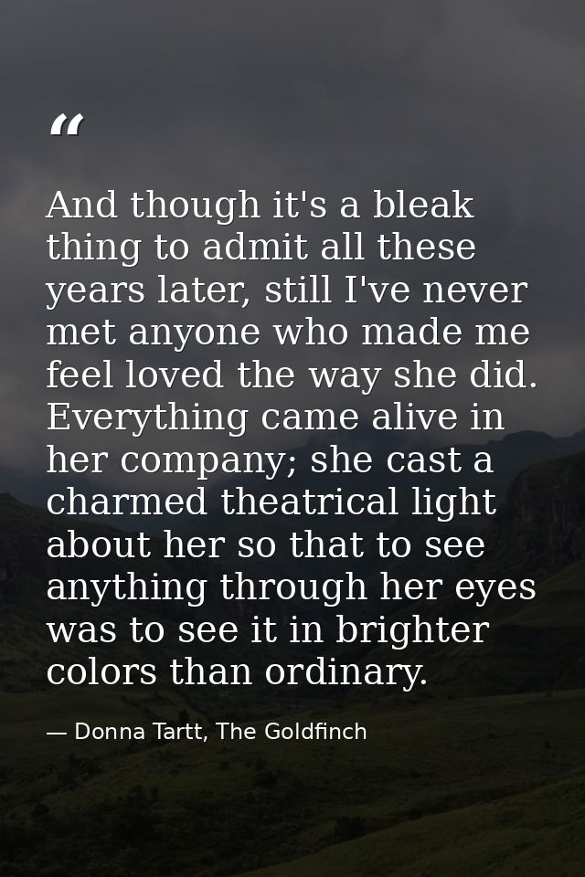 And though it's a bleak thing to admit all these years later, still I've never met anyone who made me feel loved the way — Donna Tartt, The Goldfinch
