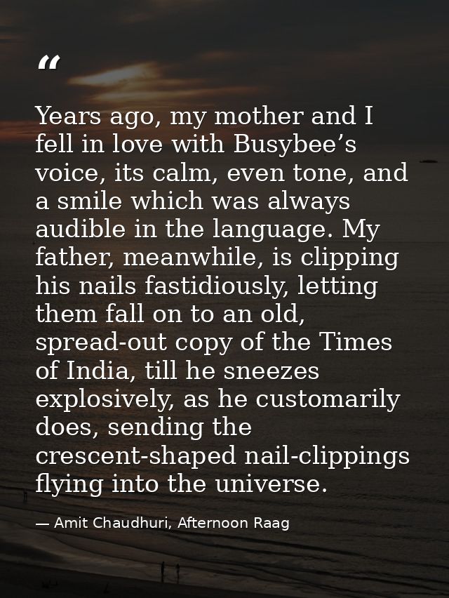 Years ago, my mother and I fell in love with Busybee’s voice, its calm, even tone, and a smile which was always audible  — Amit Chaudhuri, Afternoon Raag