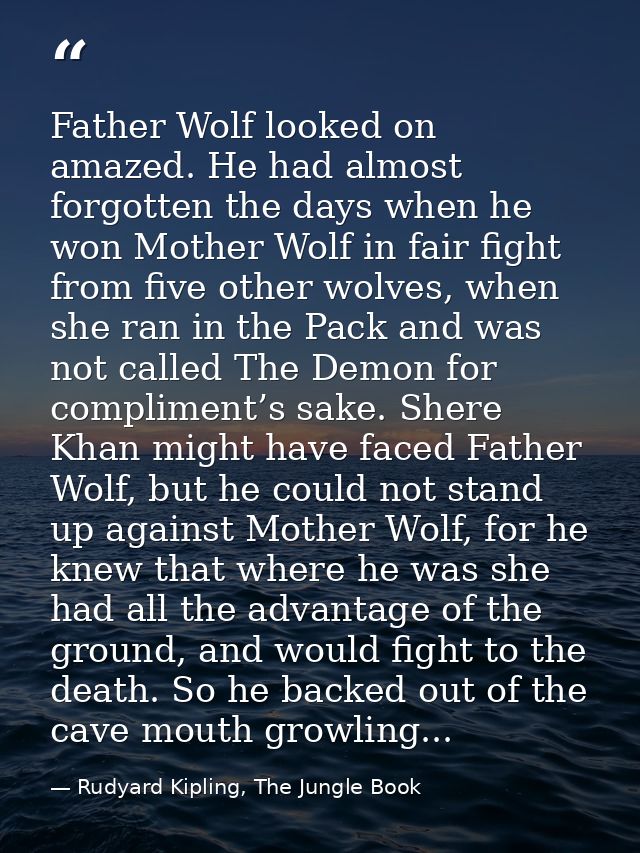 Father Wolf looked on amazed. He had almost forgotten the days when he won Mother Wolf in fair fight from five other wol — Rudyard Kipling, The Jungle Book