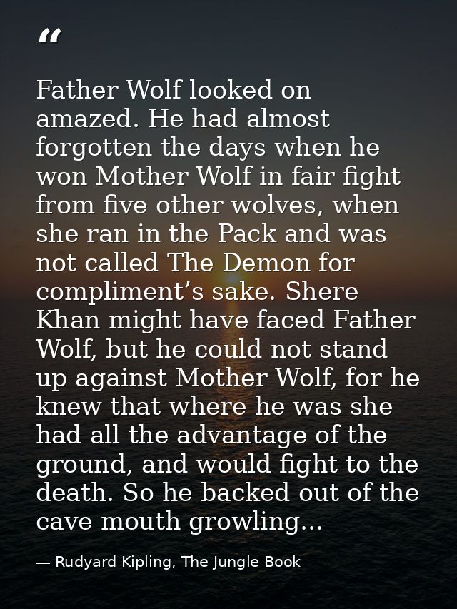 Father Wolf looked on amazed. He had almost forgotten the days when he won Mother Wolf in fair fight from five other wol — Rudyard Kipling, The Jungle Book