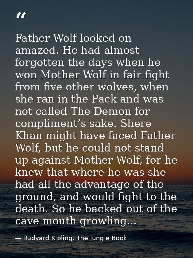 Father Wolf looked on amazed. He had almost forgotten the days when he won Mother Wolf in fair fight from five other wol — Rudyard Kipling, The Jungle Book