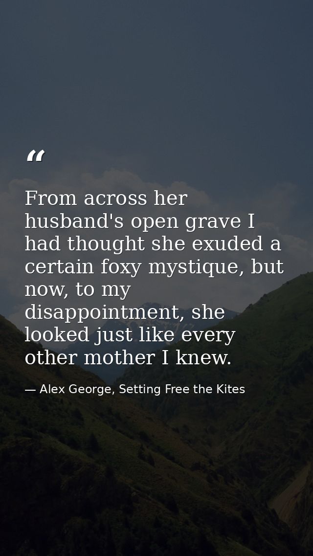 From across her husband's open grave I had thought she exuded a certain foxy mystique, but now, to my disappointment, sh — Alex George, Setting Free the Kites