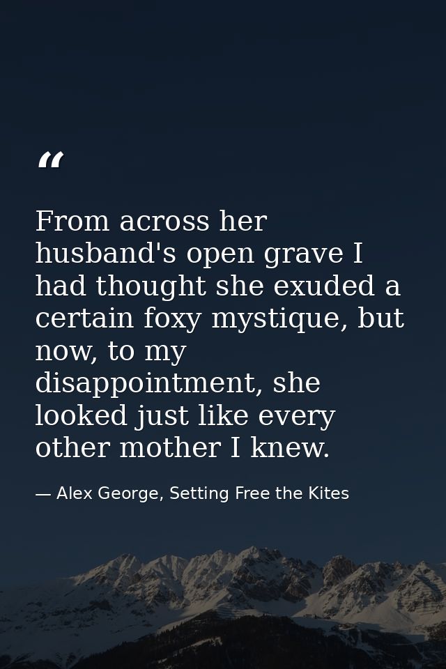 From across her husband's open grave I had thought she exuded a certain foxy mystique, but now, to my disappointment, sh — Alex George, Setting Free the Kites