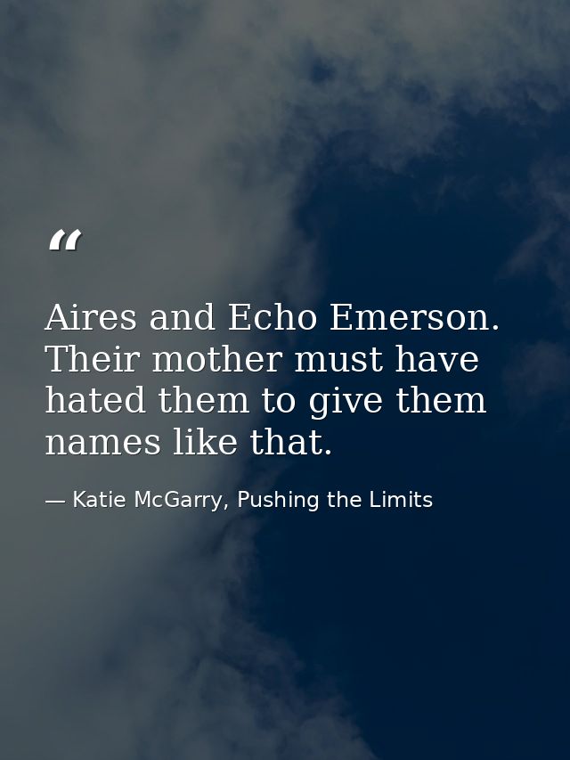 Aires and Echo Emerson. Their mother must have hated them to give them names like that. — Katie McGarry, Pushing the Limits