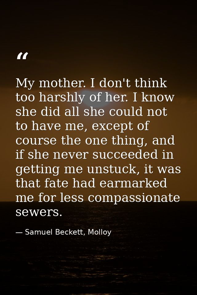My mother. I don't think too harshly of her. I know she did all she could not to have me, except of course the one thing — Samuel Beckett, Molloy