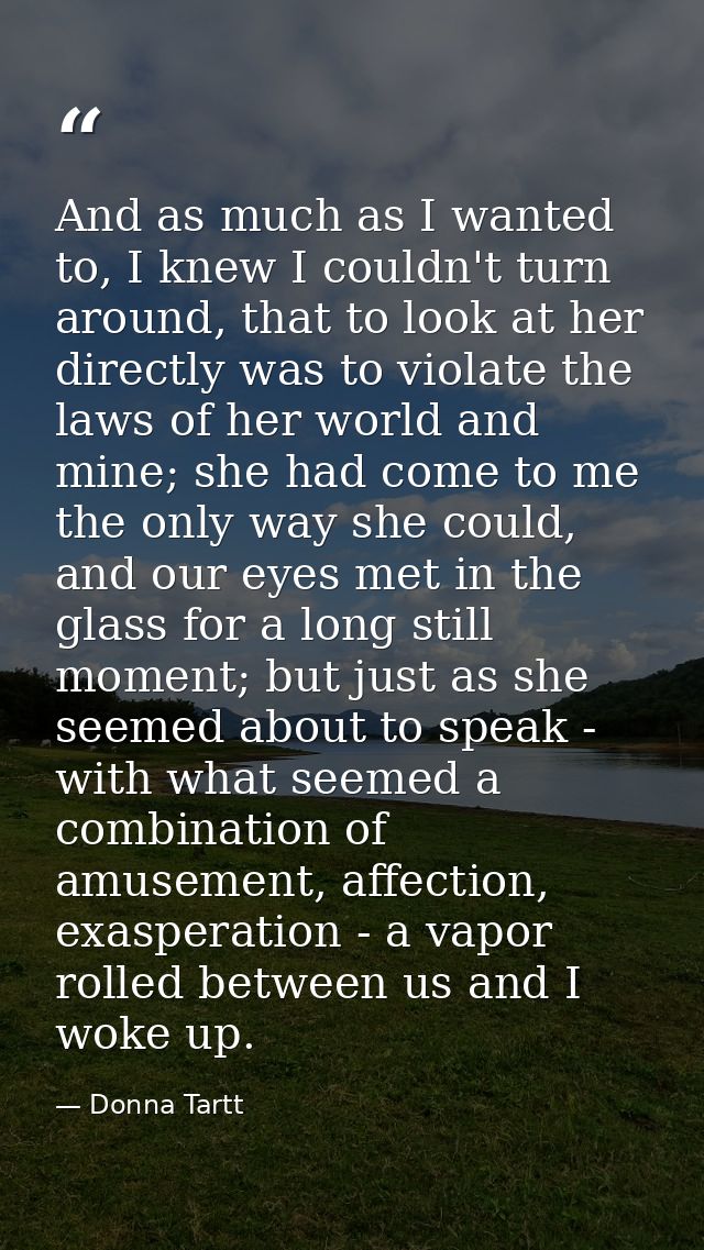 And as much as I wanted to, I knew I couldn't turn around, that to look at her directly was to violate the laws of her w — Donna Tartt
