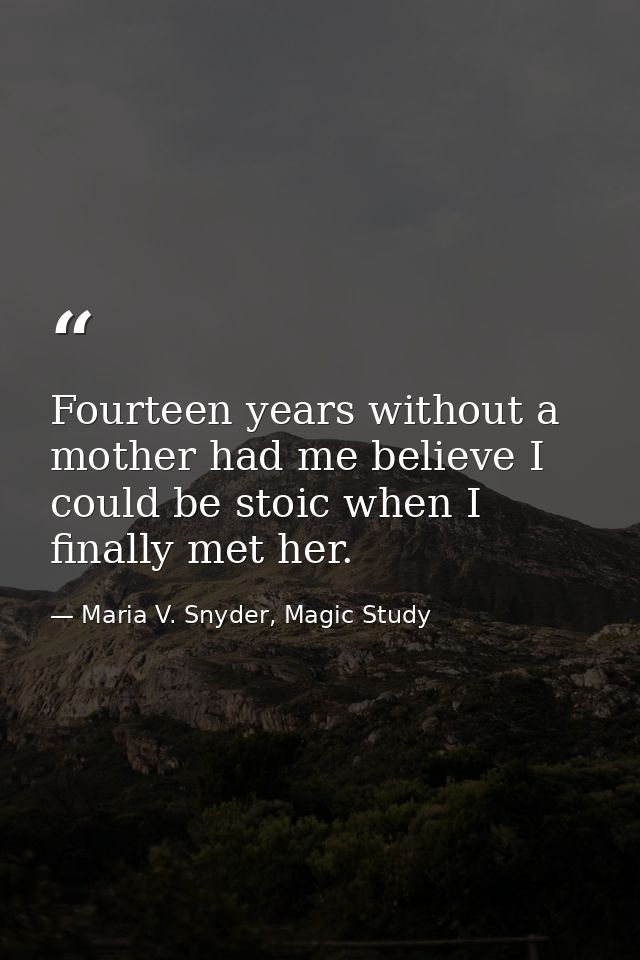 Fourteen years without a mother had me believe I could be stoic when I finally met her. — Maria V. Snyder, Magic Study