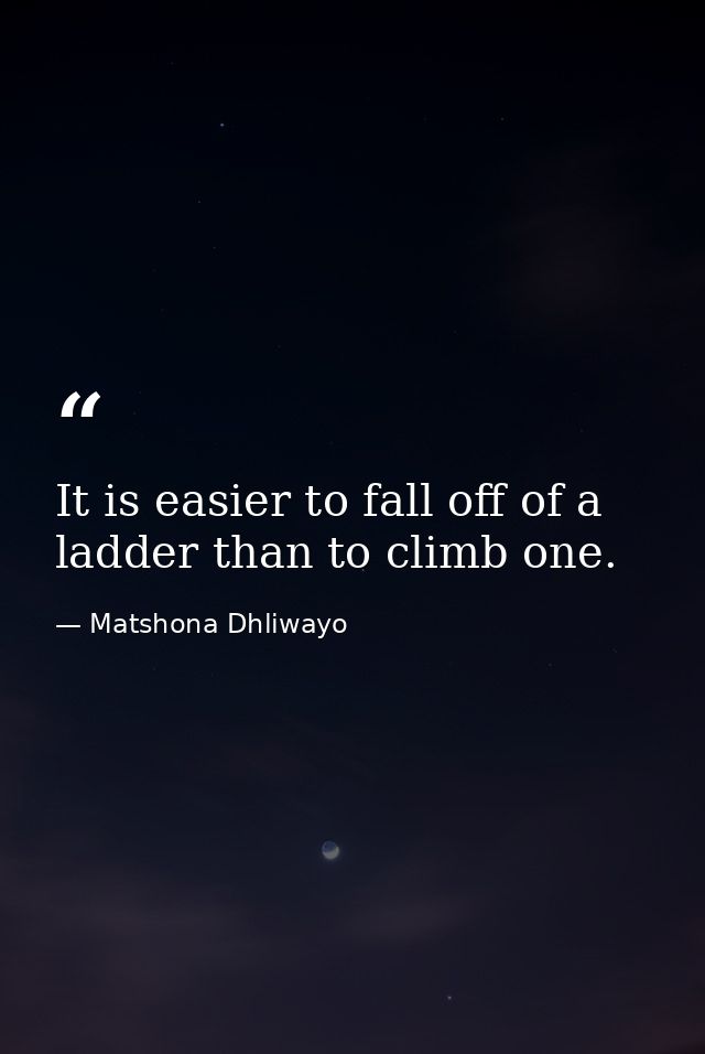 It is easier to fall off of a ladder than to climb one. — Matshona Dhliwayo