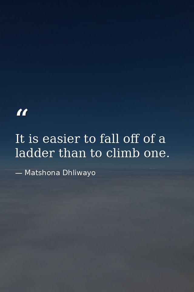 It is easier to fall off of a ladder than to climb one. — Matshona Dhliwayo