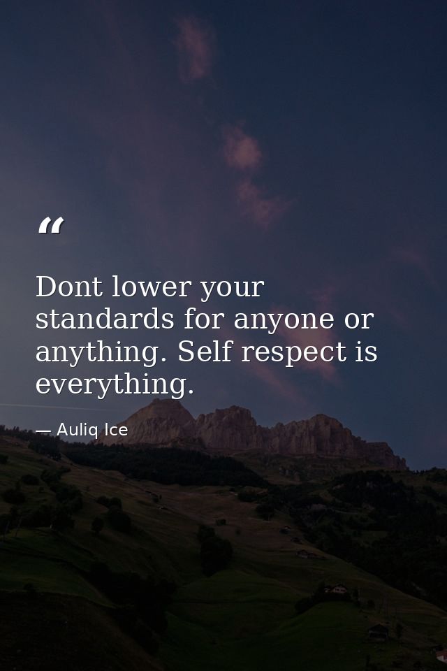 Dont lower your standards for anyone or anything. Self respect is everything. — Auliq Ice