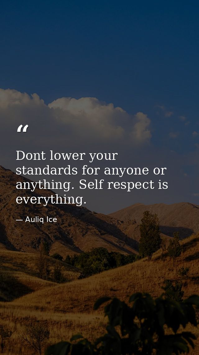 Dont lower your standards for anyone or anything. Self respect is everything. — Auliq Ice
