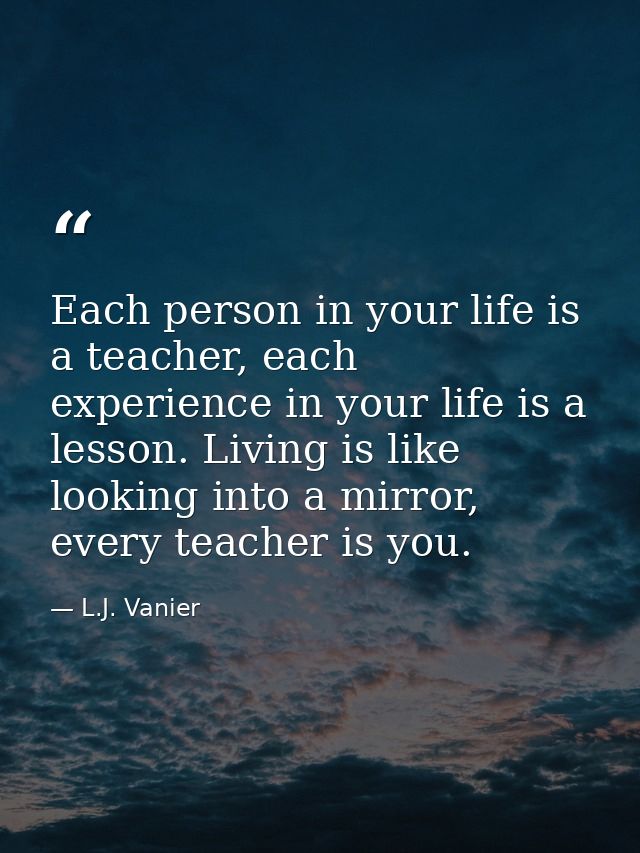 Each person in your life is a teacher, each experience in your life is a lesson. Living is like looking into a mirror, e — L.J. Vanier