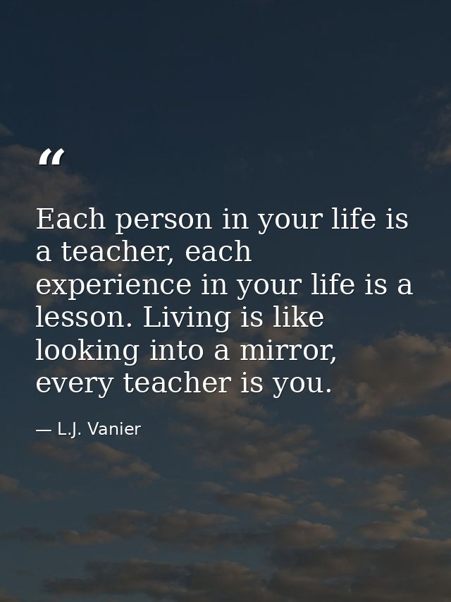 Each person in your life is a teacher, each experience in your life is a lesson. Living is like looking into a mirror, e — L.J. Vanier