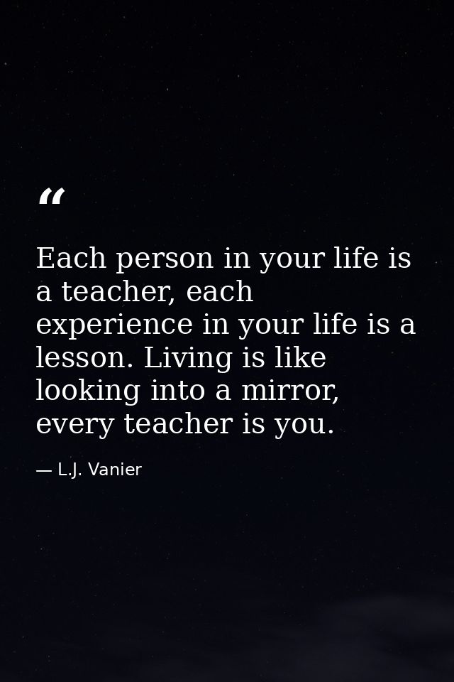 Each person in your life is a teacher, each experience in your life is a lesson. Living is like looking into a mirror, e — L.J. Vanier