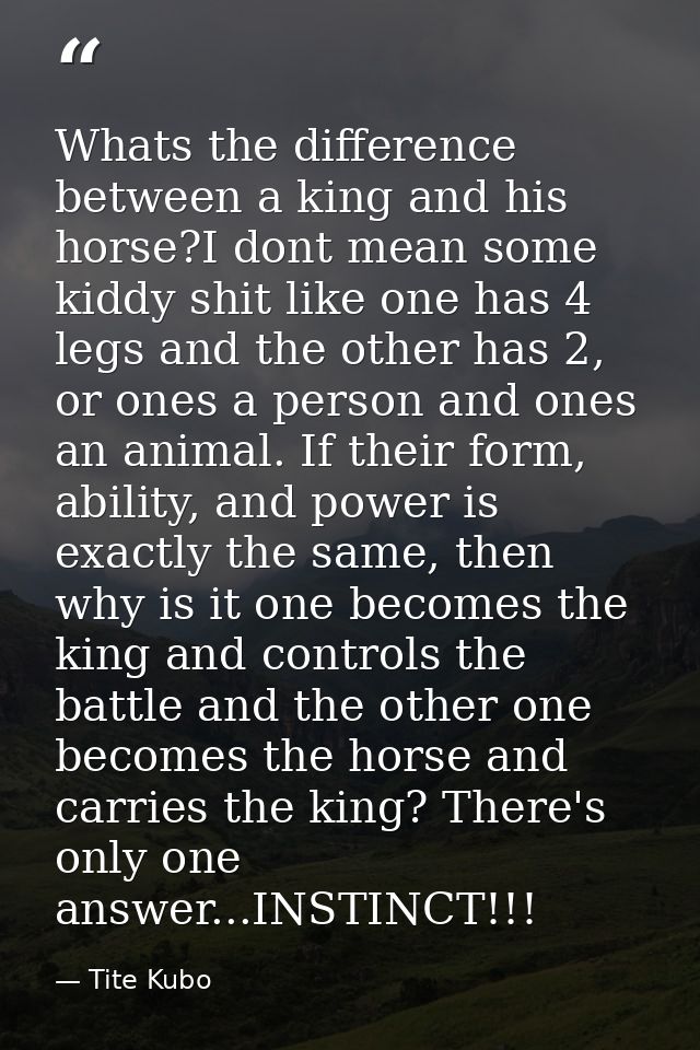 Whats the difference between a king and his horse?I dont mean some kiddy shit like one has 4 legs and the other has 2, o — Tite Kubo
