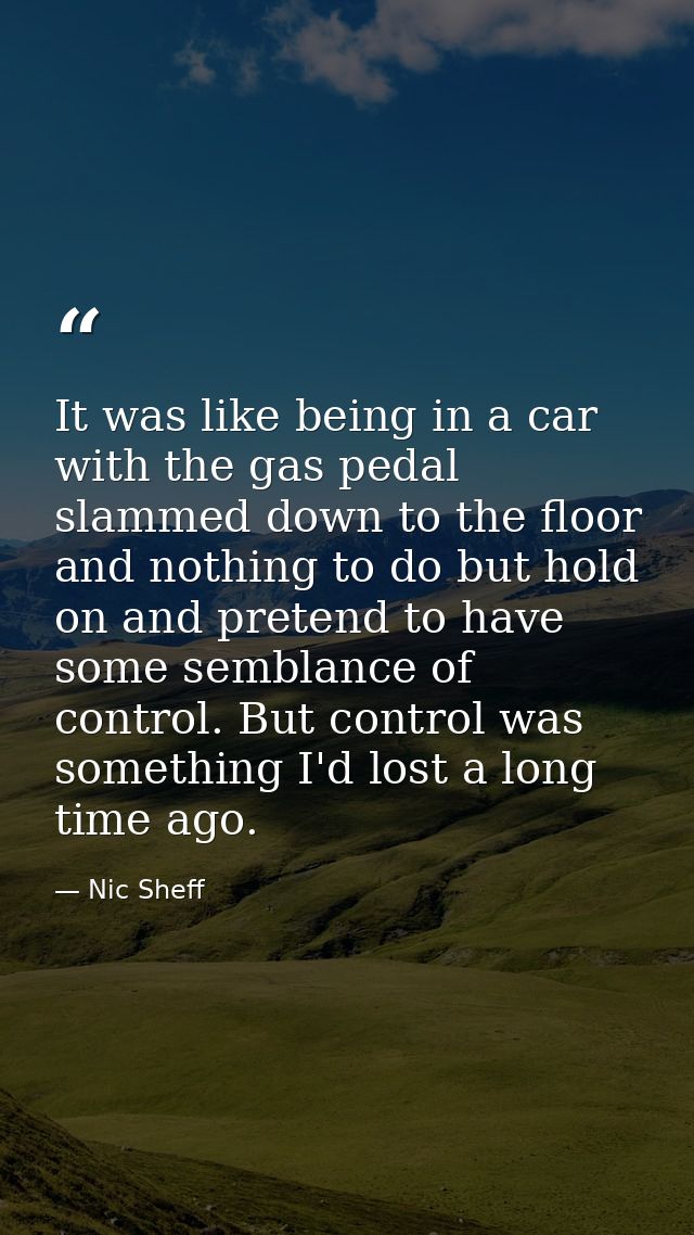 It was like being in a car with the gas pedal slammed down to the floor and nothing to do but hold on and pretend to hav — Nic Sheff