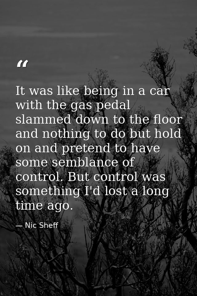It was like being in a car with the gas pedal slammed down to the floor and nothing to do but hold on and pretend to hav — Nic Sheff
