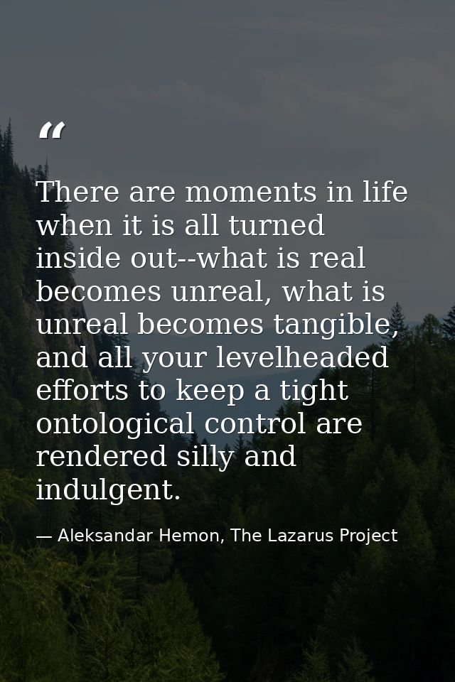 There are moments in life when it is all turned inside out--what is real becomes unreal, what is unreal becomes tangible — Aleksandar Hemon, The Lazarus Project