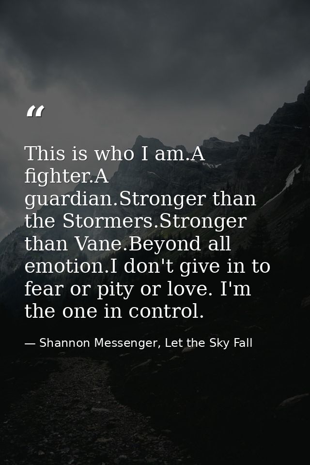 This is who I am.A fighter.A guardian.Stronger than the Stormers.Stronger than Vane.Beyond all emotion.I don't give in t — Shannon Messenger, Let the Sky Fall