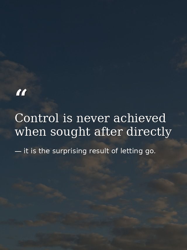 Control is never achieved when sought after directly — it is the surprising result of letting go.