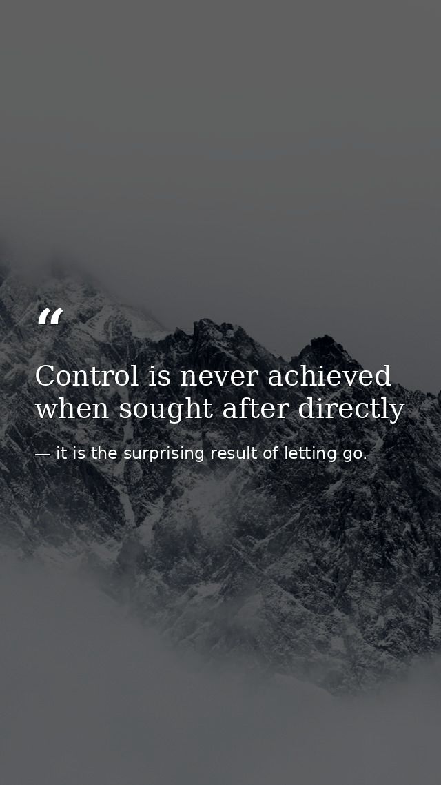 Control is never achieved when sought after directly — it is the surprising result of letting go.