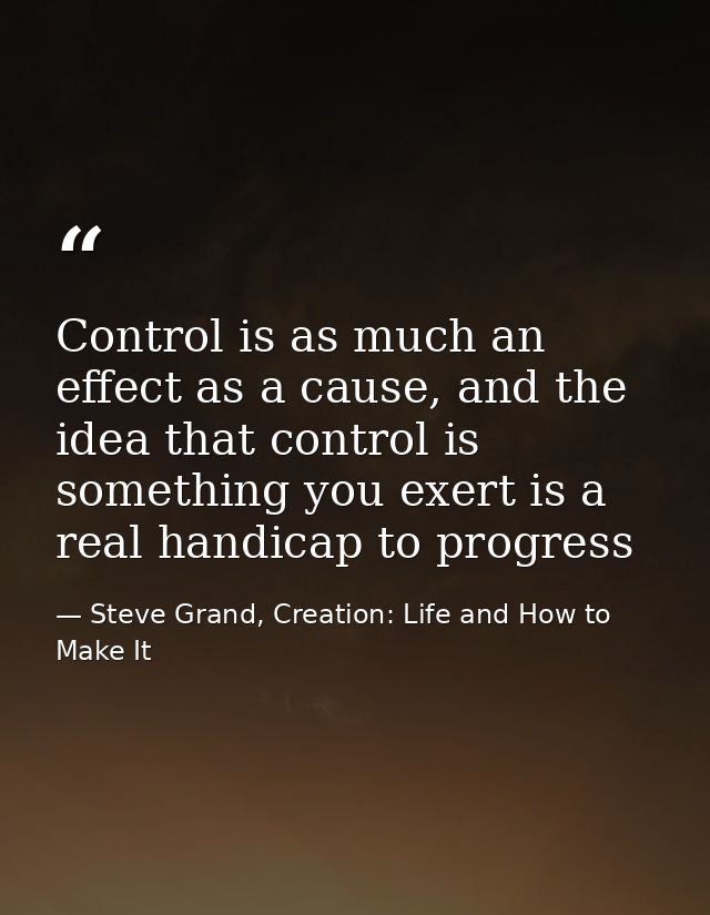 Control is as much an effect as a cause, and the idea that control is something you exert is a real handicap to progress — Steve Grand, Creation: Life and How to Make It