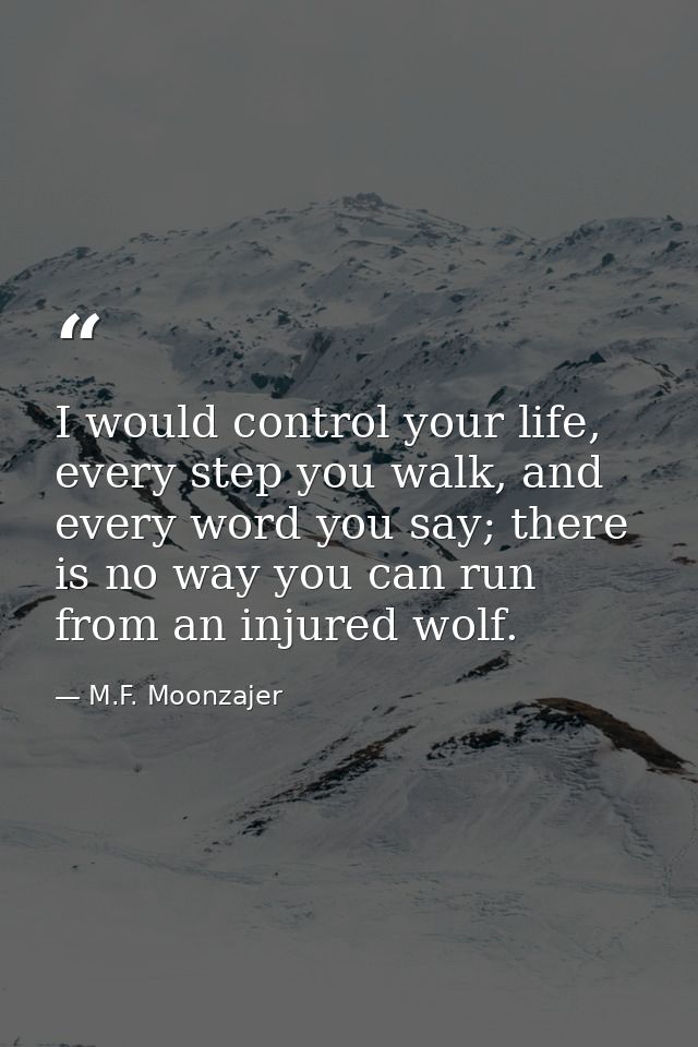 I would control your life, every step you walk, and every word you say; there is no way you can run from an injured wolf — M.F. Moonzajer