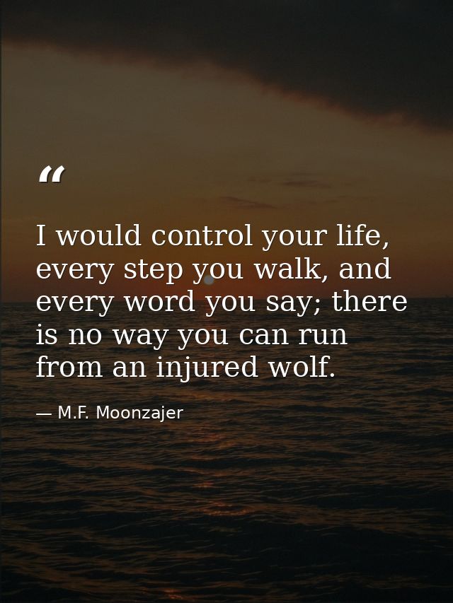 I would control your life, every step you walk, and every word you say; there is no way you can run from an injured wolf — M.F. Moonzajer