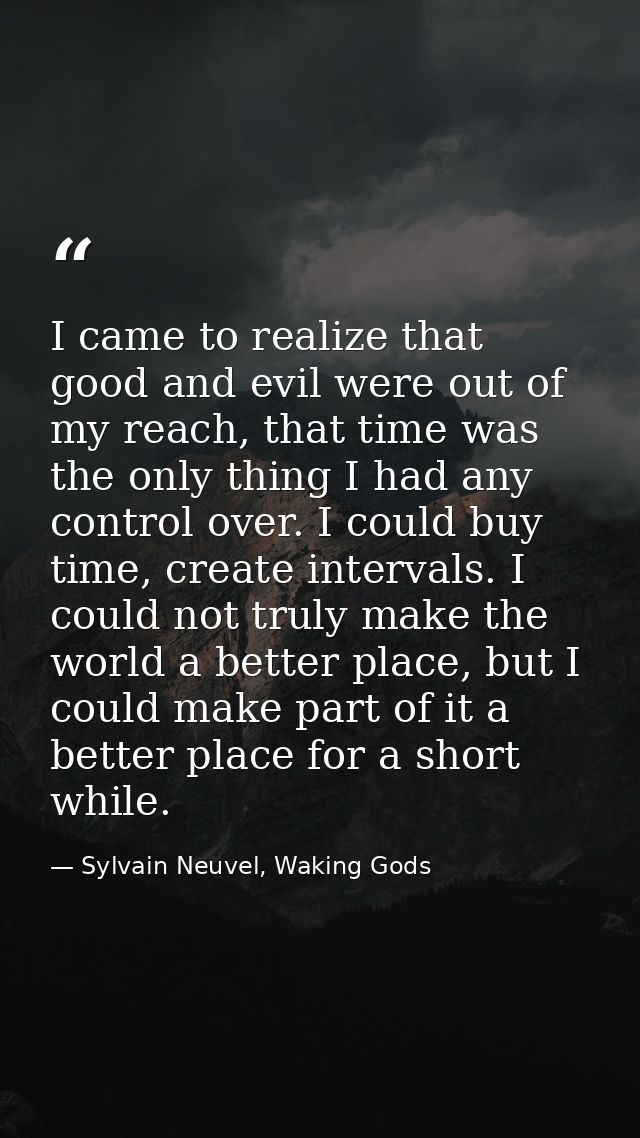 I came to realize that good and evil were out of my reach, that time was the only thing I had any control over. I could  — Sylvain Neuvel, Waking Gods