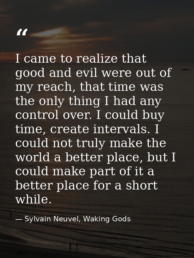 I came to realize that good and evil were out of my reach, that time was the only thing I had any control over. I could  — Sylvain Neuvel, Waking Gods